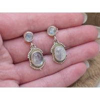 Echt Zilveren Maansteen oorbel stekers hangend 